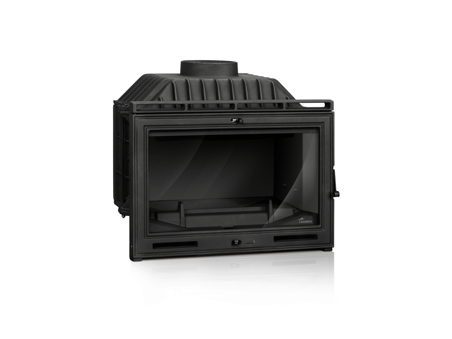 Detalle frontal del insertable Lacunza RE 700 sin fuego, mostrando su diseño robusto y sistema de control de aire inferior
