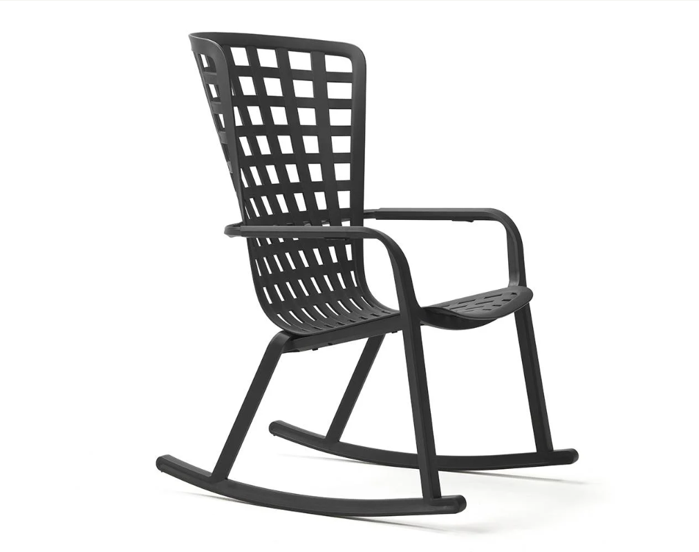 Mecedora moderna Nardi Folio Rocking color antracita, diseño italiano reclinable con movimiento de balanceo suave