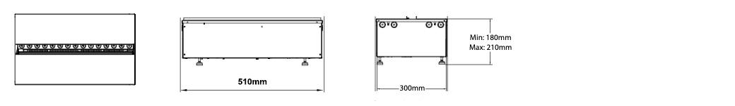 Plano técnico con las dimensiones de instalación del cassette Dimplex OMC 500