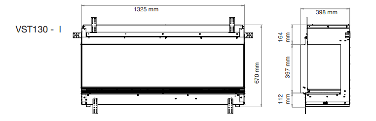 Esquema técnico con dimensiones para el encastre de la chimenea Dimplex Holo Vista