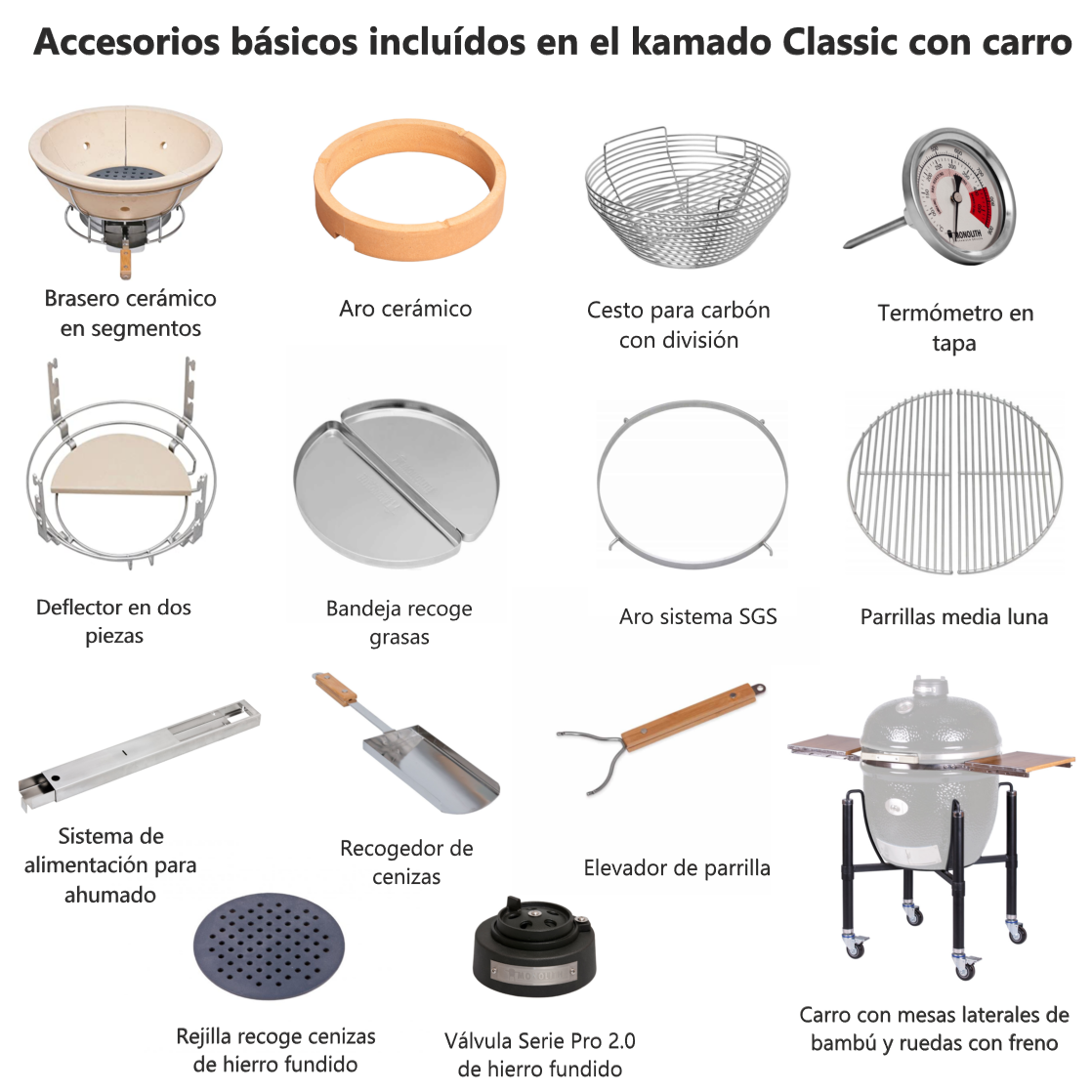 Plano técnico del Monolith Classic Pro 2.0: 120 cm de altura total y rejilla de cocción de 46 cm.