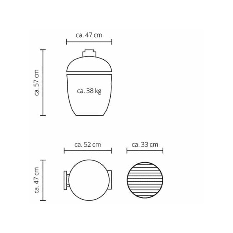 Infografía técnica con las dimensiones de encastre del Monolith Junior 33 Solo: 47 cm de ancho y 57 cm de alto