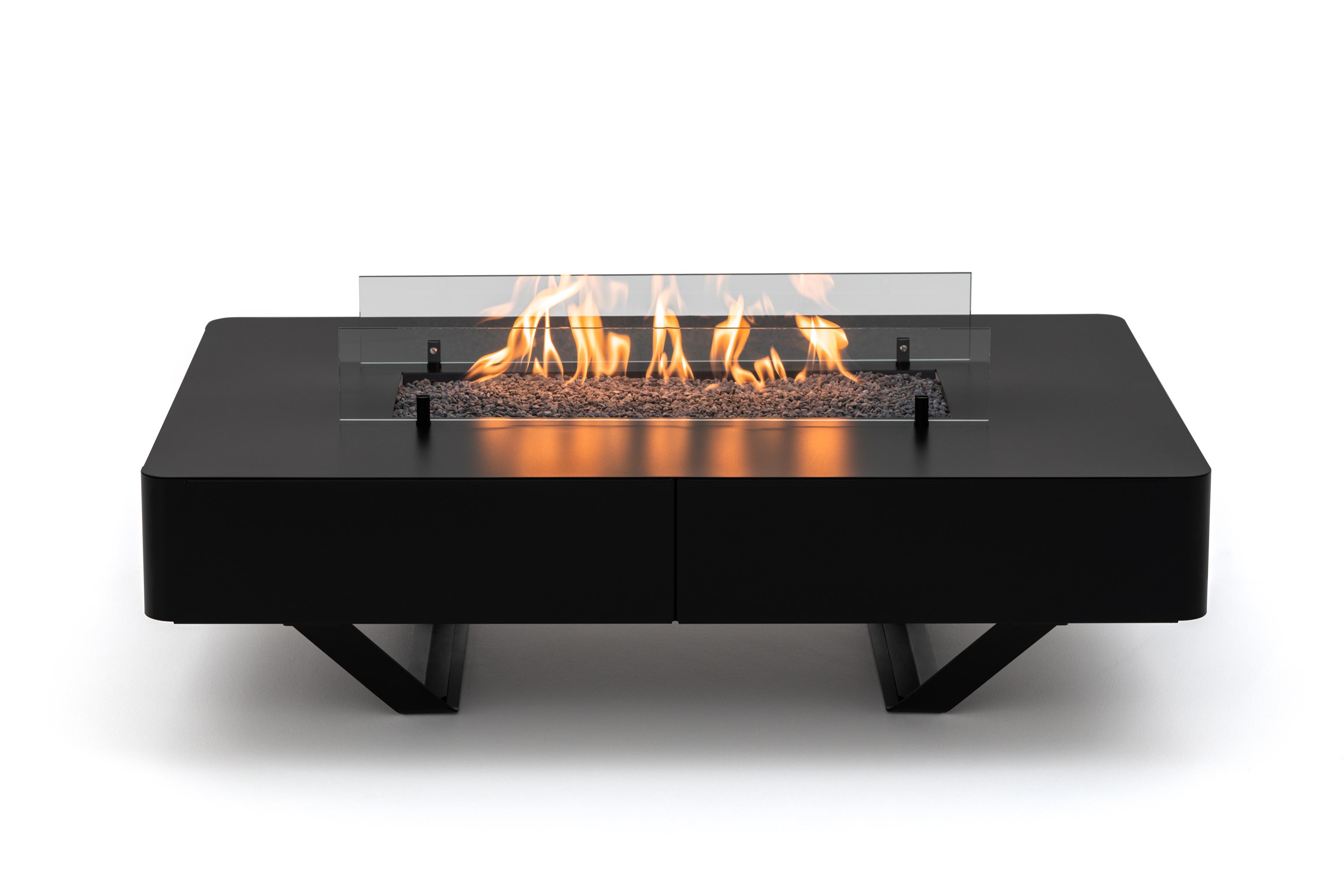 Mesa de fuego de bioetanol Rio Table de Planika en acabado negro mate para exteriores