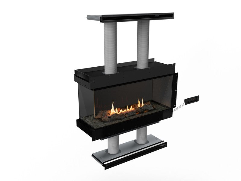 Configuración a dos caras de la chimenea Planika Panorama 1200 para encastre en pared