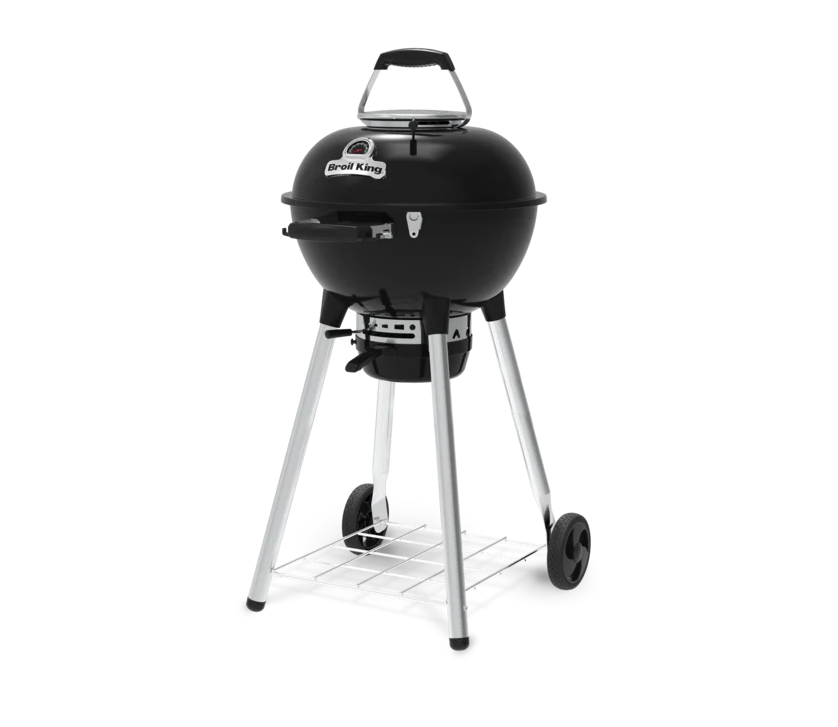 Parrilla de carbón compacta Broil King Gem Kettle de 47 cm de diámetro con patas de acero reforzado y ruedas
