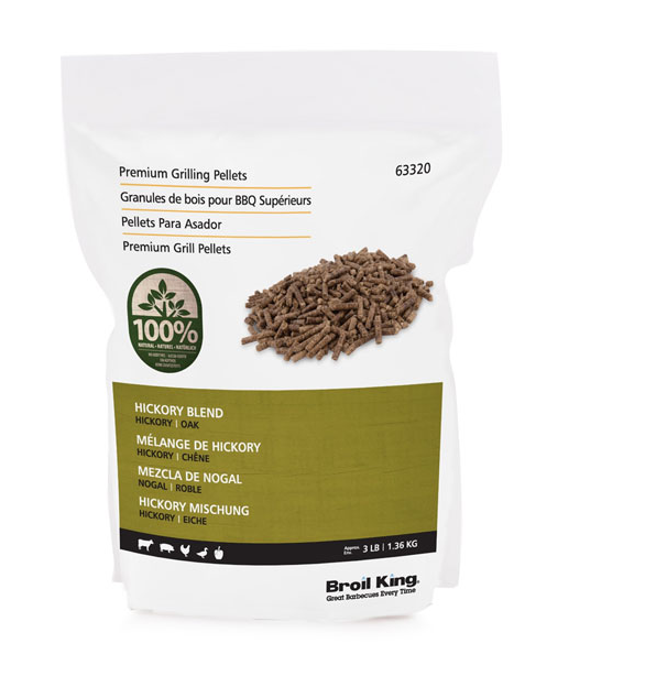 Pellets Hickory Broil King 100% naturales para barbacoa de pellets, ideales para ahumar carne con un intenso sabor ahumado auténtico.
También compatible para barbacoa de gas utilizando caja ahumadora. 
Pellet ahumadores de nogal y roble