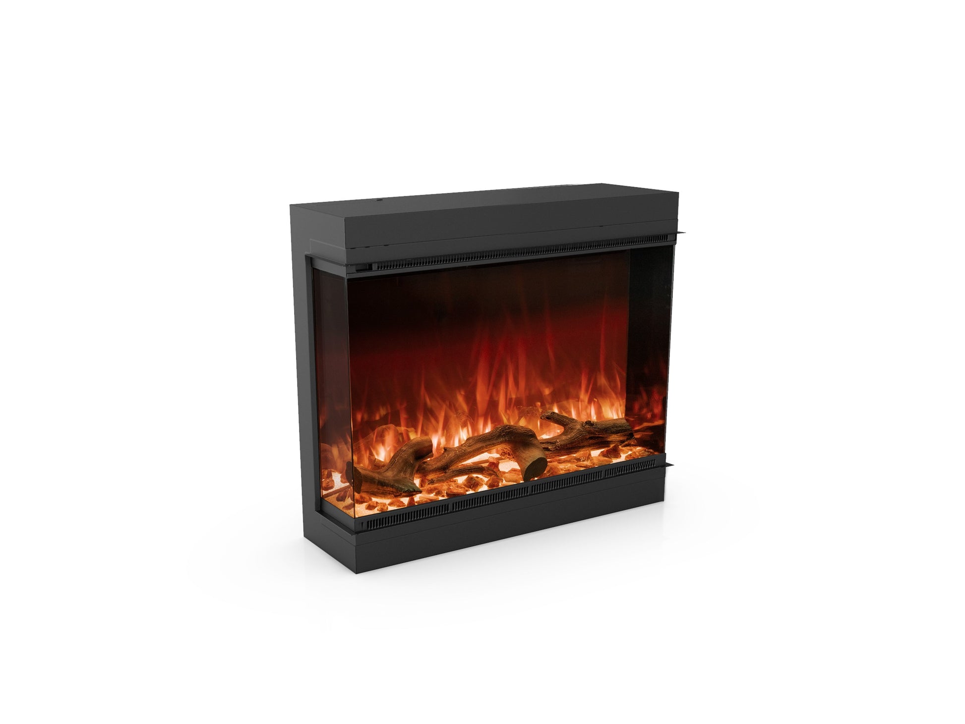 Configuración de 3 caras vistas de la chimenea eléctrica Astro 850 para esquina