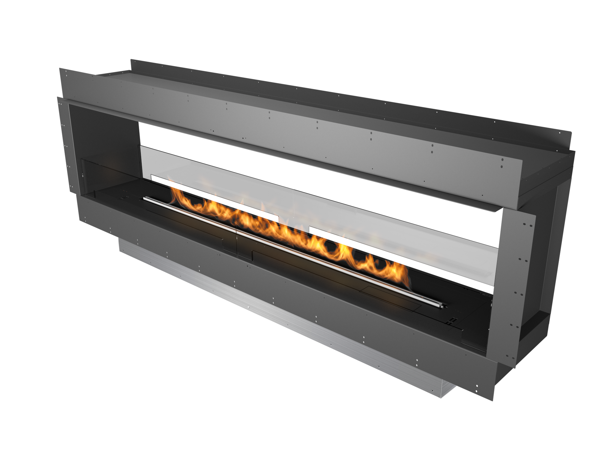 chimenea de bioetanol doble cara visión modo tunnel, llama lineal y moderna 