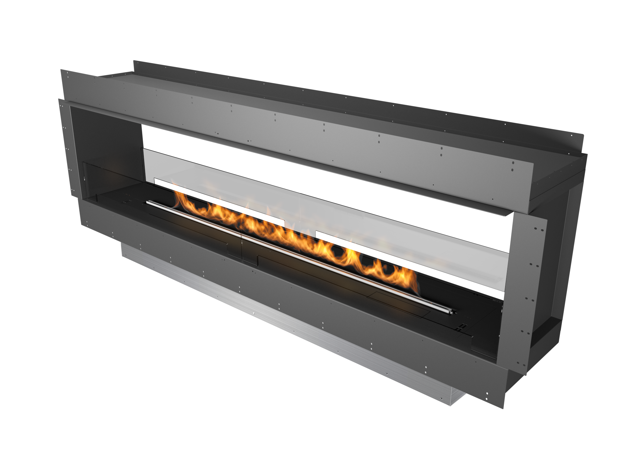 chimenea de bioetanol doble cara visión modo tunnel, llama lineal y moderna 
