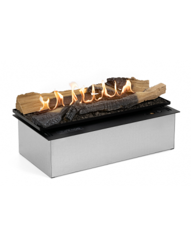 Quemador de bioetanol automático Planika Neo 500 con set de troncos cerámicos decorativos.