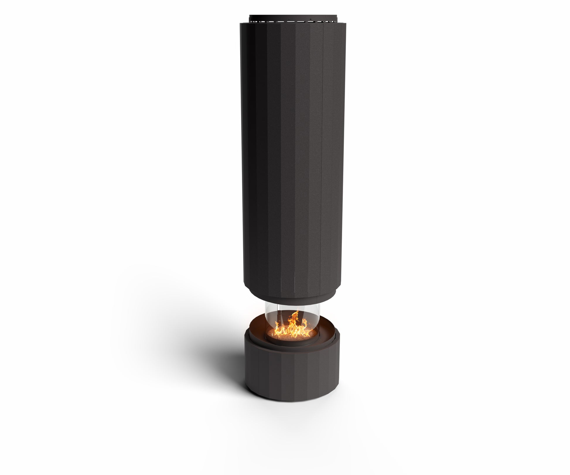 Estufa de bioetanol autoportante Planika Pillar en acabado negro con cristal circular