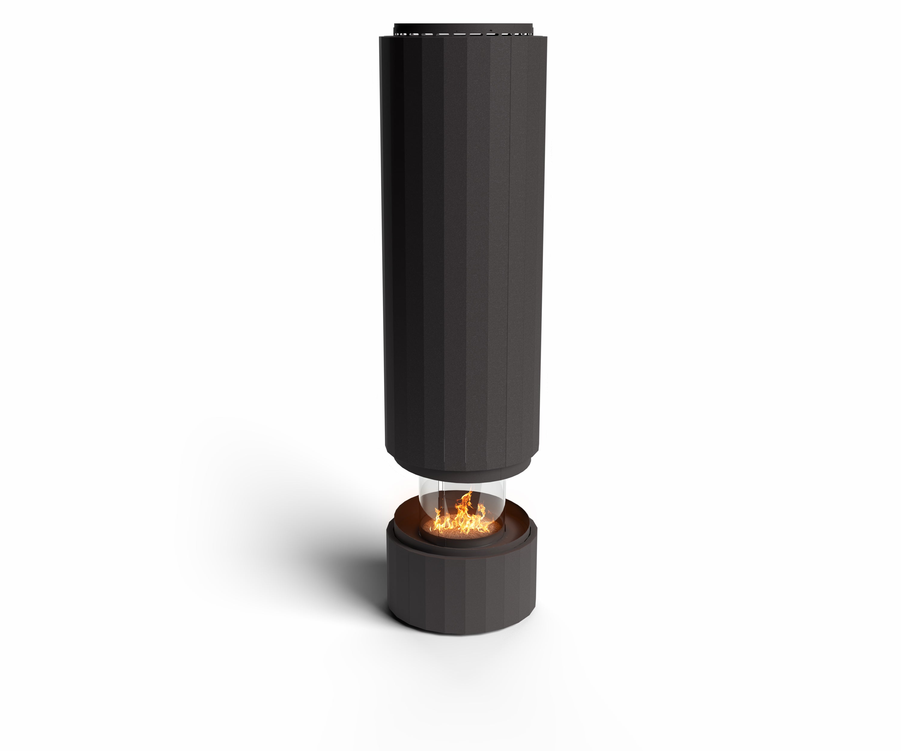 Estufa de bioetanol autoportante Planika Pillar en acabado negro con cristal circular