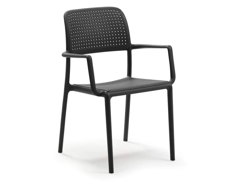 Silla moderna para jardín Nardi Bora color antracita, estructura monobloque resistente y patas con tacos antideslizantes