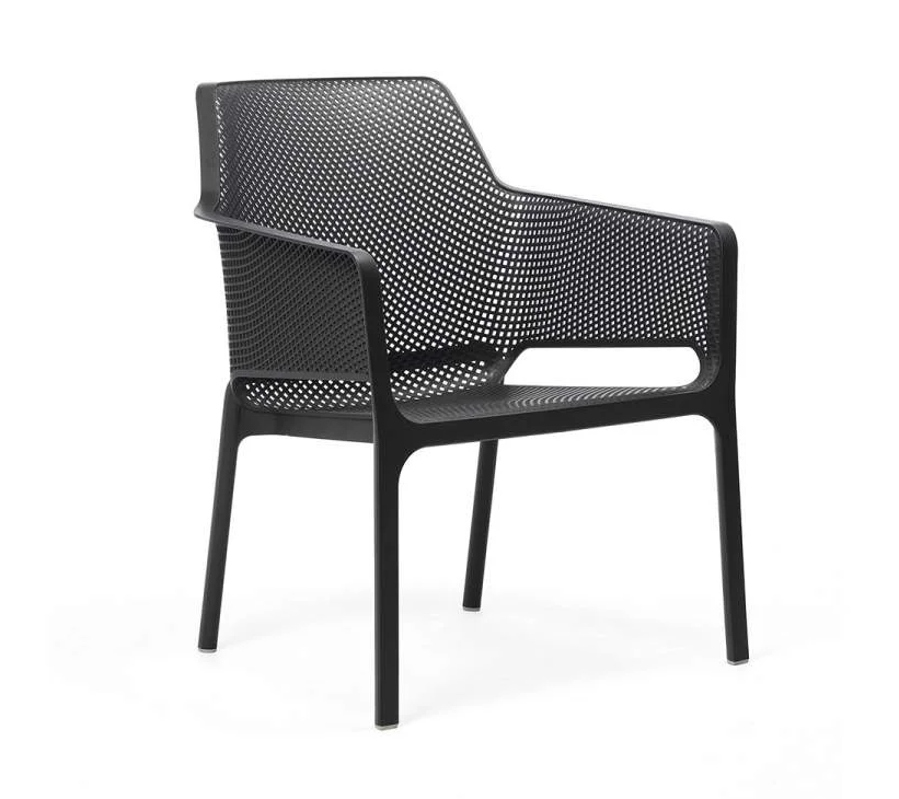 Sillón lounge exterior Nardi Net Relax color antracita, apilable y resistente a la intemperie para hostelería