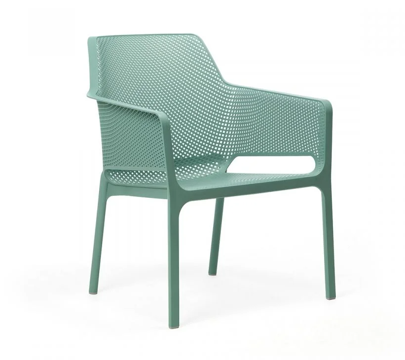 Sillón de exterior Nardi Net Relax en color menta con diseño de malla perforada y acabado mate antideslizante