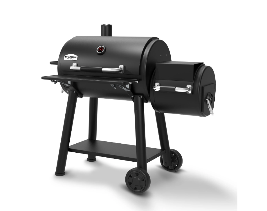 Ahumador horizontal Broil King Regal Offset 500 con cámara de cocción principal y caja de fuego lateral