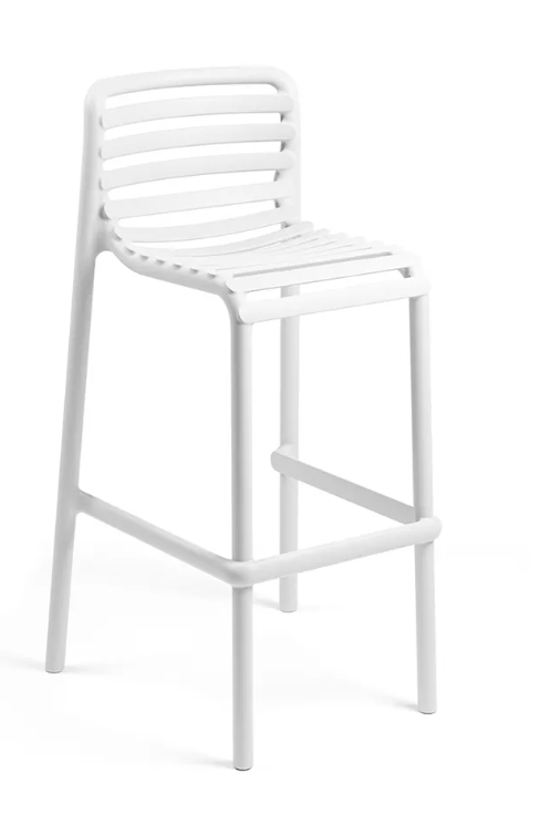 Taburete de barra blanco Nardi Doga Stool, pieza monobloque minimalista ideal para barras de piscina y jardín
