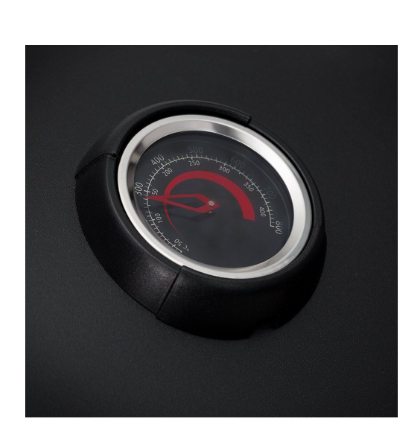 Detalle del termómetro Accu-Temp de la barbacoa Regal Grill 400 para un control exacto de la temperatura del carbón