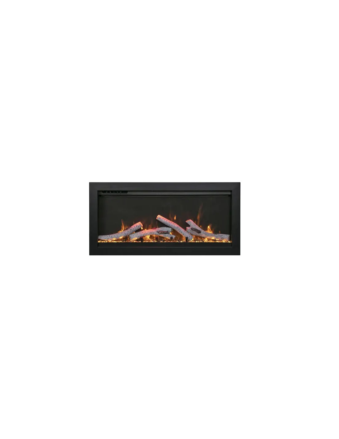 Primer plano de la textura realista de los leños quemados en la chimenea Amantii SYM