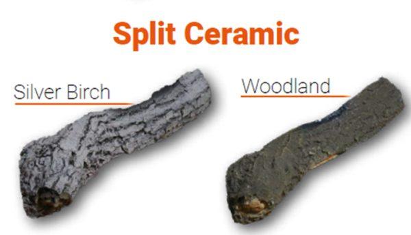 Opciones de leños Split Ceramic en acabados Silver Birch y Woodland para E-lectra